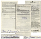 Two 1962-63 Contracts Signed by Moe Howard for Three Stooges Performances -- 8.5 x 18 Contract Signed Twice & Initialed; 8.5 x 14 Contract Signed Once -- Very Good Condition